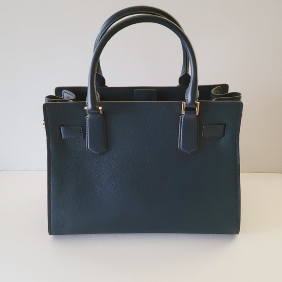 Michael Kors Hamilton Medium Satchel Crossbody Handbag Navy Leather - Picture 4 of 7